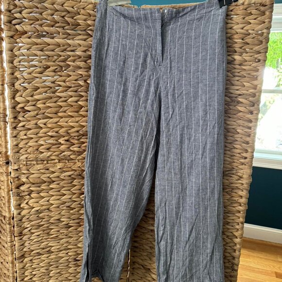 Nic+Zoe Linen Matching Set Top & Pants Grey/Blue Striped - Picture 5 of 5